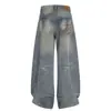 Calça Reta Jeans Feminina Bordada Ícone Moda de Rua 2026 Desgastada Plissada Fornecimento Atacado 52