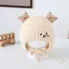 Chapéu de Tricô para Bebê de 1 Ano Outono e Inverno Desenho Animado Urso Duplo Super Fofo Chapéu de Lã para Bebê Proteção Térmica para Orelhas Capuz