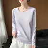 Camiseta Base de Cuello Redondo y Manga Larga de Nuevo Estilo para Primavera y Otoño para Mujer, Simple y Versátil, Top Camiseta de Color Sólido Ajustado, Ropa Interior Elegante