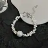 Collar de Cadena Geométrica Irregular de Perlas de Imitación Estilo Frío Moda Estilo Mori Cadena Elegante para Clavícula Collar de Plata Rota para Mujeres