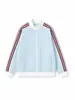 Moletom listrado color-block estilo retrô americano, jaqueta de outono masculina com vibe jovem, jaqueta baseball em malha waffle