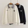 8013 Estilo Academia Japonesa Reductor de Edad Dibujo Animado Bloque de Color Cuadros Bordado de Perro Sudadera Mujer Casual Camisa POLO Top