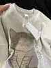 Camiseta de Manga Corta con Estampado Divertido de Gato, Diseño de Nicho, Estilo Casual Perezoso para Mujer, Nuevo Top Verano 2025 Ins