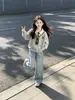 Conjunto de Sudadera Falsa de Dos Piezas Estilo Coreano Estilo Academia para Niñas Primavera y Otoño Jeans de Pierna Ancha Dos Piezas para Niños Medianos y Grandes