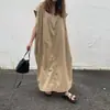 Vestido Chemise Soltinho de Manga Curta com Botões e Gola Redonda de Cor Sólida Dongdaemun Coreano