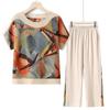 Ropa de verano para mujeres de mediana edad y mayores, traje de camiseta de manga corta para madres, traje de dos piezas estilo extranjero de verano para abuelas de 70 años, señoras mayores