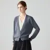 Cárdigan de punto fino 100% lana pura tipo dos piezas con cuello en V para mujer, suéter de punto holgado para otoño e invierno, abrigo versátil de manga larga