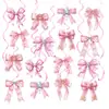 Banner de Decoração de Festa de Aniversário Tema Menina Laço Rosa Bandeirinha de Bolo Balão Terno Coquette