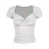 UNBDNS Camiseta Feminina de Verão Nova Retro Americana Gola Quadrada Listrada Torcida Manga Curta Slim Cropped