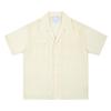 2025 Verão Design Sense Trigo Orelha Leite damasco Oco Respirável Solto Japonês Casual Simples Camisa de manga curta para Homens e Mulheres