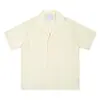 Camisa Casual Simples de Manga Curta Estilo Japonês Respirável Solta com Recortes Cor Leite Damasco Inspirada no Design de Espiga de Trigo para Homens e Mulheres - Verão 2025