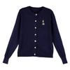Cardigan Tricotado Azul Marinho com Bordado de Urso de Manga Longa Casaco Feminino Outono Solto Suéter Coreano Top Curto