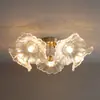 Lustre para Sala de Estar Nórdica Moderno Minimalista Casa Vidro Folha de Lótus Estudo Luminária de Quarto Luz de Espectro Total Luxo Luminárias de Restaurante