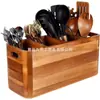 Caja Organizadora de Cubiertos de Madera Cocina Compartimentada Comedor Caja de Almacenamiento para Cuchillos y Tenedores Madera Maciza Escritorio Caja de Almacenamiento para Utensilios de Cocina