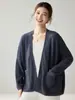 Cárdigan de punto de cachemira texturizado para mujer, cuello en V, manga larga, con bolsillos, estilo holgado y relajado, casual y versátil, sin botones