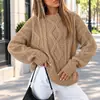 Novo suéter de malha casual solto de cor pura europeu e americano fábrica customizado outono e inverno gola redonda pullover suéter de tricô trançado feminino