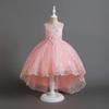 Vestido de princesa para meninas europeias e americanas, vestido com cauda, vestido com flores e contas, sem mangas, lantejoulas, vestido para apresentação de dança