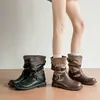Botas Ocidentais Femininas de Cano Médio com Solado Grosso Estilo Retrô Empilhadas 2026 Novidades de Outono Fivela de Cinto Nova Botas Martin Botas de Cavaleiro
