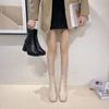 Botas Curtas para Mulheres 2025 Novas Botas Simples de Primavera e Outono Botas de Bico Redondo Plataforma Impermeável Aumentada Botas Nude Botas de Salto Alto Grosso Botas Femininas