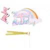 Decoración para Pastel de Cumpleaños Feliz Arcoíris Tarjeta de Color Láser Rosa Brillante Creativa Fiesta Horneado Postre Enchufe