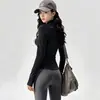 Conjunto de Roupa de Yoga Feminino: Conjunto de Duas Peças: Top Fitness de Manga Longa com Gola Alta e Zíper e Calça de Yoga de Cintura Alta para Pilates e Corrida