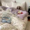 Juego de ropa de cama de cuatro piezas de algodón puro Clase A, grado madre e hijo, sábana para dormir sin ropa y funda de edredón, juego de tres piezas con faldón de cama de estilo ins para dormitorio