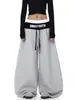 Calça Jogger Color Block com Estampa de Letras Estilo Patchwork Transfronteiriço para Homens e Mulheres, Design de Casal, Falso Duas Peças, Solta, Perna Larga