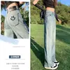 Jeans de Pierna Ancha Color Claro para Mujer que Cubren la Carne Adelgazantes Otoño 2024 Nuevos de Cintura Alta Holgados Pantalones Rectos Estrechos