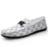 Sapatos Casuais de Couro Transfronteiriços para Homens, Slip-On, Sapatos Planos para Dirigir, Sapatos Masculinos de Couro de Vaca Xadrez, Sapatos Beanie