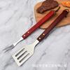 Delantal 410 Acero Inoxidable Mango de Madera Mediano Set para Parrilla de 6 Piezas Tenedor BBQ Pala Pinza Botella de Condimento Guantes Set para Parrilla