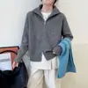 Nova coleção outono e inverno: cardigã de malha grosso, versátil e sem esforço chique, com gola alta e zíper duplo, apresentando um estilo minimalista inspirado na Coreia