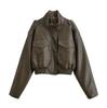 Transfronteiriço 2025 Outono Novo Estiloso Street Retro Americano Verde Militar Roupa de Trabalho Jaqueta de Couro 4749701
