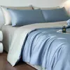 Juego de ropa de cama de lujo de seda helada de cuatro piezas para dormitorio principal de verano, que incluye sábana plana, sábana ajustable, funda de edredón y juego de ropa de cama de tres piezas