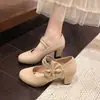 2026 Nuevo Estilo de Verano Impresionantemente Hermosos y Cómodos Zapatos Mary Jane, Versátiles de Estilo Francés Tacón Grueso Moño Zapatos de Tacón Alto Brillantes Individuales