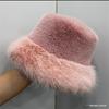 Sombrero de pescador peludo para mujer otoño e invierno sombrero de cuenca felpa forro polar grueso cálido estilo japonés combinable hace que la cara se vea pequeña