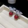 Brincos Pendentes Florais de Pedra Preciosa Vermelho Vinho, Brincos Elegantes Estilo Palácio, Brincos de Luxo Leve de Alta Qualidade para Mulheres