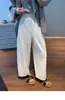 Pantalones blancos de lana cropped de pierna ancha para mujer, otoño e invierno, pantalones de chándal de cintura alta de pierna recta con caída, adecuados para personas petite