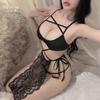 Tamanho plus passion conjunto de três peças estilo peito pequeno renda sino lingerie sexy renda sexy tentação renda pura F58