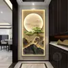 Nueva Pintura Decorativa de Entrada de Paisaje Chino Respaldo por Montaña Dorada Pintura de Pared de Entrada Pino de Bienvenida Pasillo con Luces Pintura Colgante
