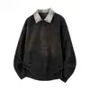 Moletom Pulôver Gola Henry Costura Xadrez Falso Duas Peças Estilo Retrô Americano Jaqueta de Tricô Chenille Masculina Top Novo Estilo