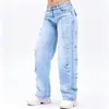 Jeans largos rasgados estilo americano Y2K para mulheres, lavagem degradê, bainha desfiada, calças compridas de corte reto, duas cores, atacado para moda feminina transfronteiriça