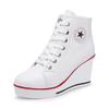 2022 Novos Sapatos de Lona de Cano Alto de Tamanho Grande Feminino Plataforma Fundo Sapatos Femininos Sapatos de Cunha de Fundo Grosso Feminino 8cm Altura Aumentando Sapatos Femininos