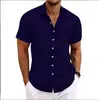 2025 Cross-Border Amazon Aliexpress Nova Camisa Casual Solta de Manga Curta Jacquard de Algodão e Linho para Homem Respirável
