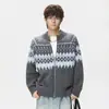 Cárdigan Fair Isle Tejido para Hombre Estilo Otoño e Invierno Retro Imitación de Visón Estilo Étnico Suave Textura Cera Chaqueta de Punto