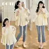 Nueva Camisa de Maternidad Otoño 2026 Cuello en V con Cordones Holgada Estilo Babydoll para Mujeres Embarazadas