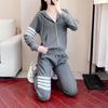 Pantalones de Primavera Traje Suéter Suéter Coreano Elegante Viajero Socialité Gris Manga Larga Color Sólido Traje de Algodón Coreano