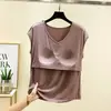 Top de Camiseta sin Mangas Fina de Modal para Mujer en Verano con Almohadillas en el Pecho, Chaleco de Cuello en V, Talla Grande, Adelgazante, Ropa de Casa sin Sujetador