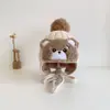 Gorro de otoño e invierno para bebé, lindo pompón grande, tejido, protección para las orejas de niños, sombrero de lana cálido de doble capa, muy lindo, osito