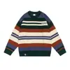 2026 Suéter Pulóver de Cuello Redondo Estilo Hong Kong Otoño para Hombre Tejido de Punto con Bloques de Color Rayas Tie-Dye con Etiqueta Chaqueta Verde Negro