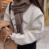 Moletom Pulôver Cinza com Estampa de Letras Retrô Gola Redonda Outono e Inverno Novo Estilo Americano Solto Preguiçoso Top de Nicho para Mulheres